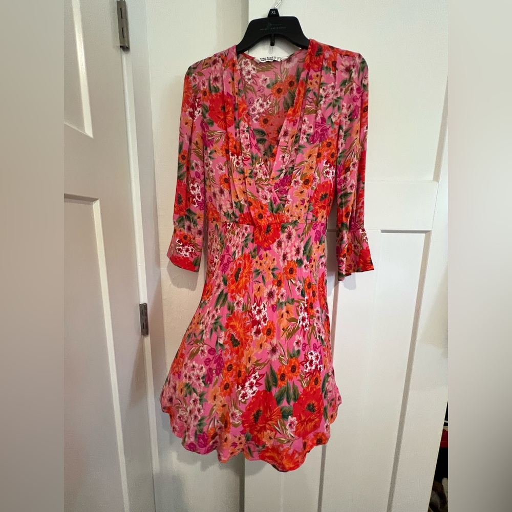Zara Pink & Red Floral Mini Dress